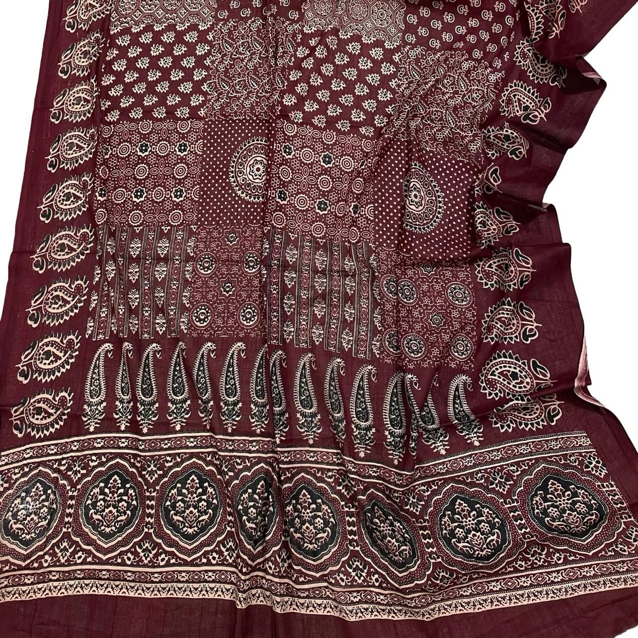 08f6700a-a352-4785-a900-1126a5b060c3 Brown : cotton Ajarakh dupatta - Image 1