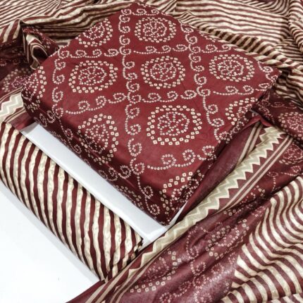 Red - 3 PIC Bandhani Dress Material