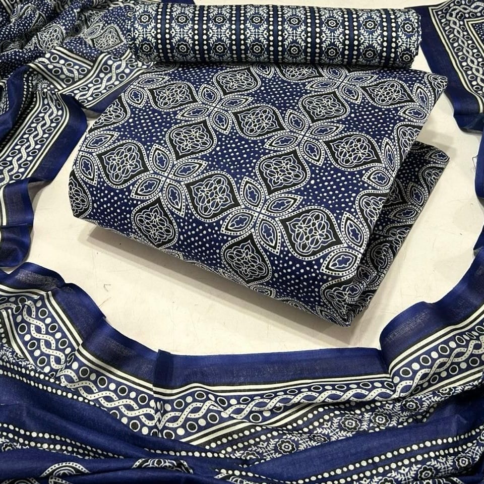 2088754a-3aec-4911-aead-7974f385f293 Blue : Sartin cotton Dress Material - Image 1