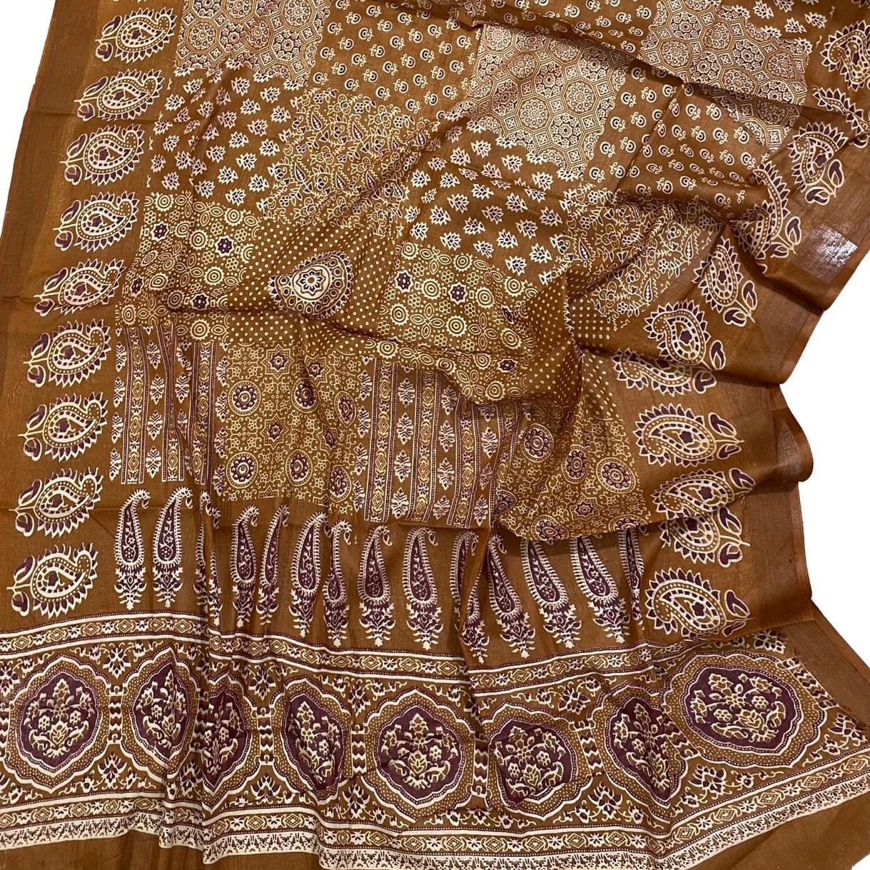 21a08584-78d3-48ec-b896-61f09cce3c70 Golden yellow : cotton Ajarakh dupatta - Image 1