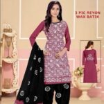 Black- pink : Rayon Batik 3pic Dress Material