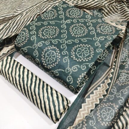 Green - 3PIC Cotton bandhani dress Material