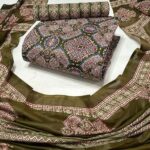 Green square: Sartin cotton Dress Material