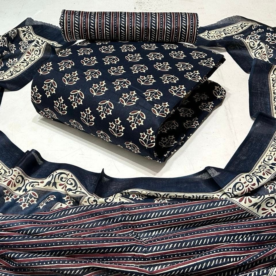 91b5b24a-cba5-4698-971f-d0a143bdd4f6 Blue- butti : Sartin cotton Dress Material - Image 1