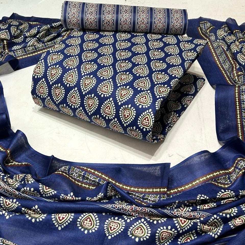 b82f3560-2c73-4b23-b708-b4fc673092a7 Blue- butti : Sartin cotton Dress Material - Image 1