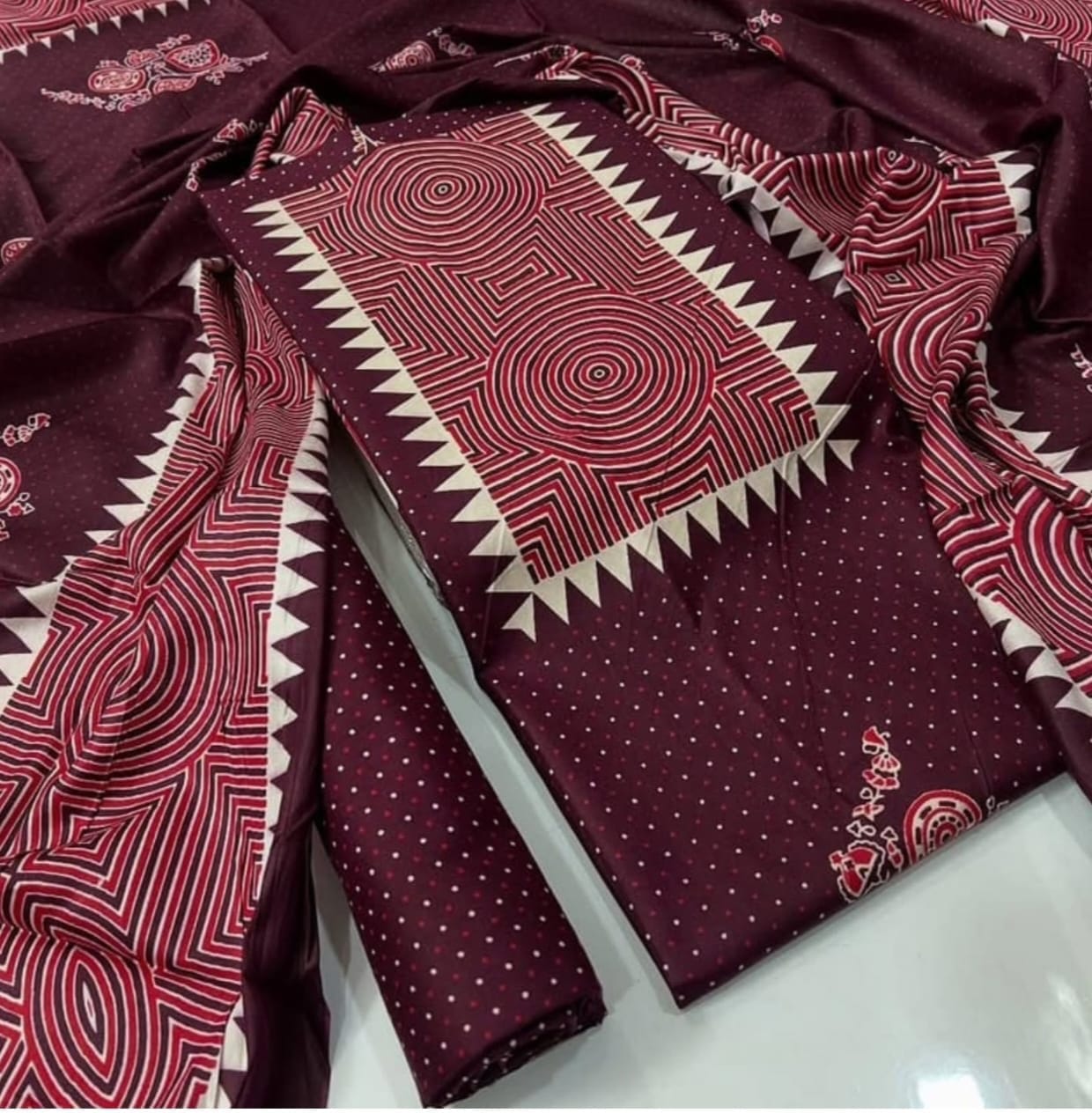 ganthi1 Red: Gamthi cotton Dress Material - Image 1