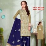 light olive green -  Rayon Batik 3pic Dress Material